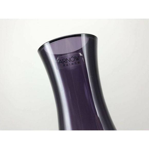 TARNOW POLAND Purple Art Glass Vase W/Clear‎ Base 12 5/8” Amethyst Heavy Decor - Picture 5 of 9